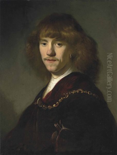 Portrait Of A Man, Half-length, In A Dark Red Cloak And Gold Chain, Wearing An Earring - view 1