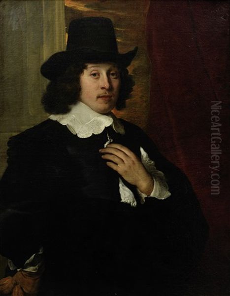 Portrait Of A Gentleman, Three-quarter-length, In A Black Tunic With A Lace Collar - view 1