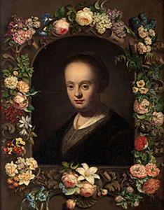 Portratt Av Kvinna I Blomsterkrans