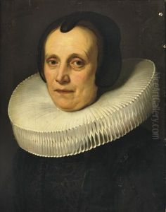 Portrait Of A Lady, In An Embroidered Black Dress With A White Molensteenkraag by Jacob Adriaensz de Backer