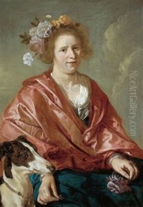 Bildnis Einer Dame Mit Bluten Im Haar Und Einem Windhund