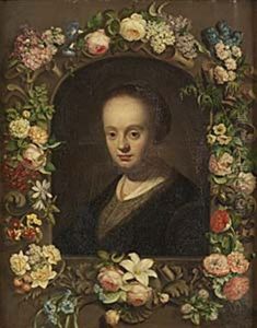 Portratt Av Ung Dam I Blomsterkrans