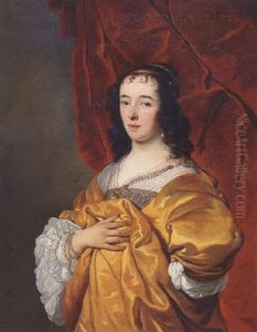 Portrait Of Geerruida Hasselaer Wearing A Yellow Silk Dress And Lace Chemise, Pearls And Bonnet