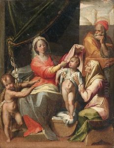 La Sainte Famille Avec Saint Jean-baptiste Et Sainte Elisabeth by Jacob De Backer