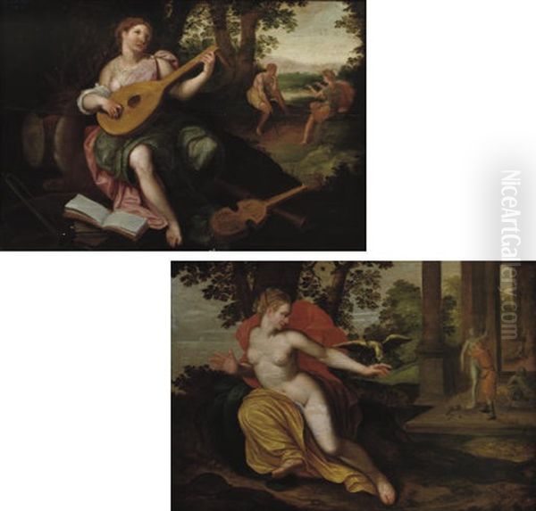 A Woman Playing The Luit (+ A Woman With A Parrot; 2 Works) - view 1