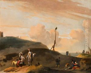 Figures In A Dune Landscape by Ludolf Backhuysen the Elder