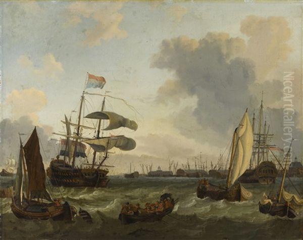 Dutch Men O'war And Smaller Craft At A Port Near Amsterdam - view 1