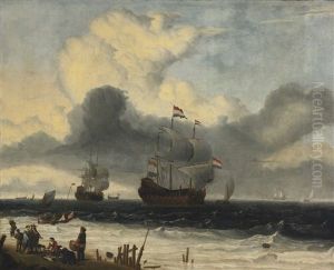 Ships Off The Coast, A Storm Approaching by Ludolf Backhuysen the Elder