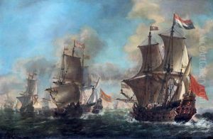 Ecole De Combat Naval by Ludolf Backhuysen the Elder