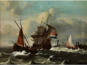 Marinestuck Mit Hollandisch Beflaggtem Dreimaster by Ludolf Backhuysen the Elder