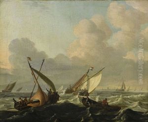 Marin Med Segelfartyg Och Roddbat Vid Kust