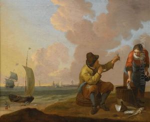 Kustlandskap Med Fiskare by Ludolf Backhuysen the Elder