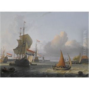 Shipping On The Ij At Volewijk Near Amsterdam by Ludolf Backhuysen the Elder