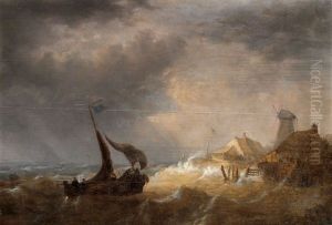 Einlaufendes Fischerboot Im Sturm An Der Hollandischen Kuste by Ludolf Backhuysen the Elder