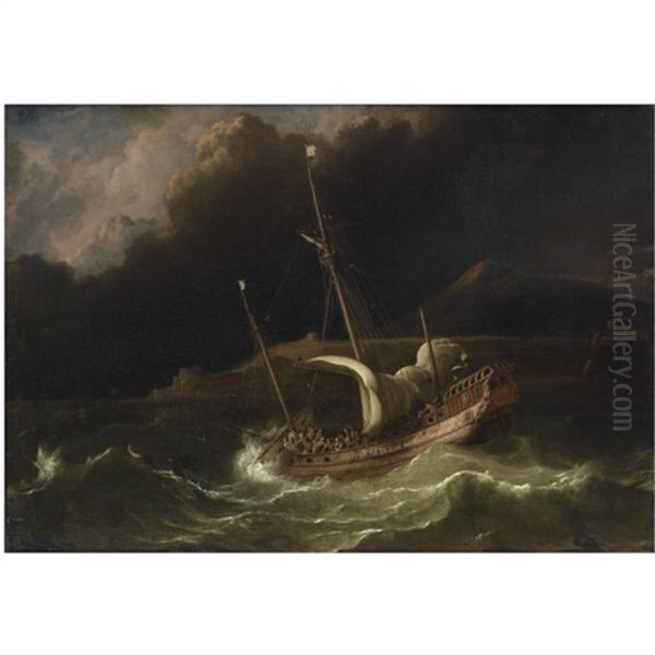 A Flute In A Tempestuous Sea, Near A Strip Of Land - view 1