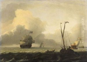 Navire Hollandais Et Bateaux De Pecheur Pres De La Cote by Ludolf Backhuysen the Elder