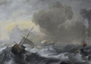 A Threemaster With The Amsterdam Coat-of-arms, With Other Vessels In A Storm by Ludolf Backhuysen the Elder