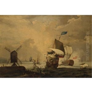 An English Man-of-war Firing A Salute Off The Coast