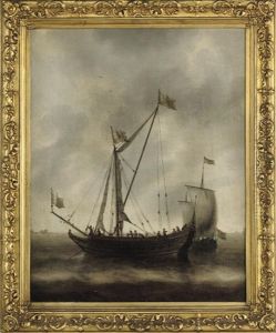 A Dutch Admiralty Yacht Moored In A Calm by Ludolf Backhuysen the Elder