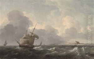 A Dutch Merchant Brig Shortening Sail Off The Coast Ahead Of The Approaching Squall by Ludolf Backhuysen the Elder