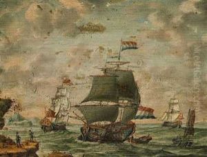 Sejlskibe Pa Et Oprort Hav Set Fra En Klippekyst by Ludolf Backhuysen the Elder
