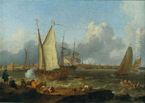 Navires Hollandais Devant Une Ville Portuaire by Ludolf Backhuysen the Elder