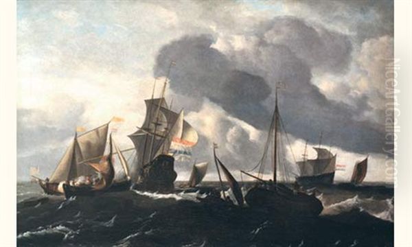 Bateau De Guerre Hollandais Et Autres Bateaux Sur Une Mer Agitee (collab. W/workshop) - view 1
