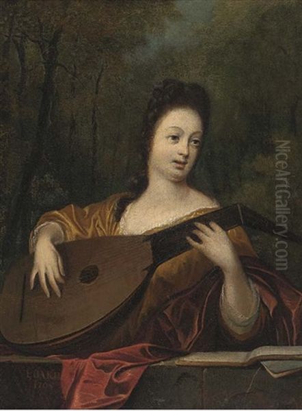 Portait Of A Lady, Half-length, Playing The Lute - view 1