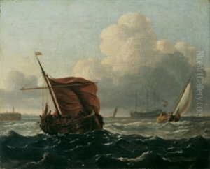 Ein Dreimaster Und Fischerboote In Kustennahe by Ludolf Backhuysen the Elder