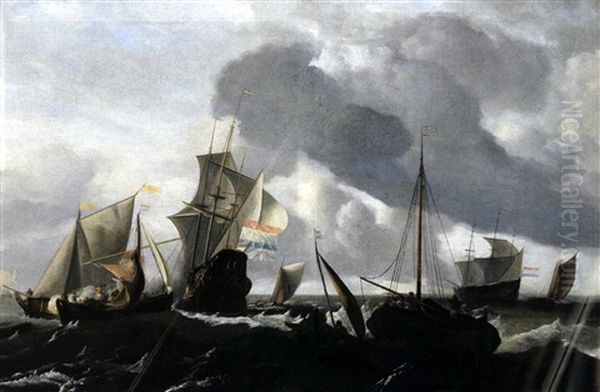 Ein Hollandisches Kriegsschiff Und Andere Schiffe Auf Bewegter See - view 1