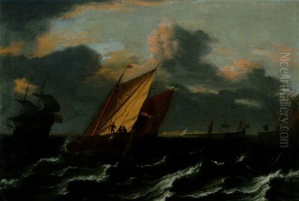 Schiffe Und Einlaufendes Fischerboot Bei Aufkommendem Sturm - view 1