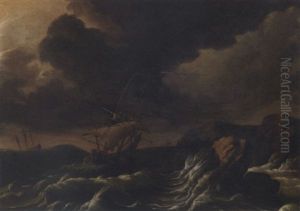 Dutch Three-masters Off A Rocky Coast In A Gale by Ludolf Backhuysen the Elder