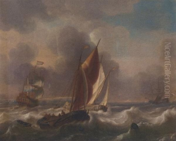 A Dutch Man-o'-war And Other Shipping In Choppy Seas - view 1