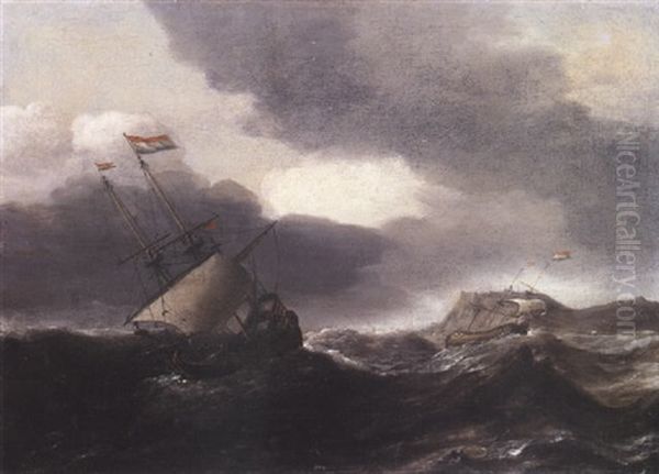 Navires Hollandais Sur Une Mer Agitee - view 1