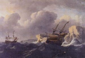 Shipping In A Storm Off A Rocky Coast
