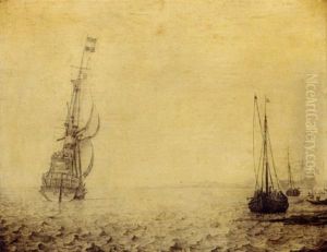 A Man-of-war ("aurora"?), Together With Other Boats And Fishermen Hauling In Their Catch by Ludolf Backhuysen the Elder