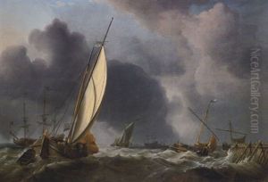 Boote Auf Bewegter See by Ludolf Backhuysen the Elder