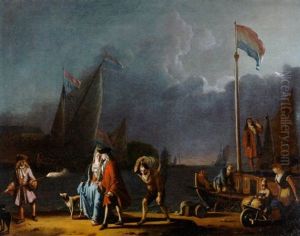 An Elegant Couple On A Quay At Night by Ludolf Backhuysen the Elder