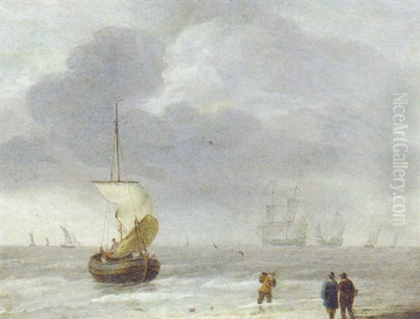 A Sailing Boat Nearing A Beach With Other Shipping Beyond - view 1