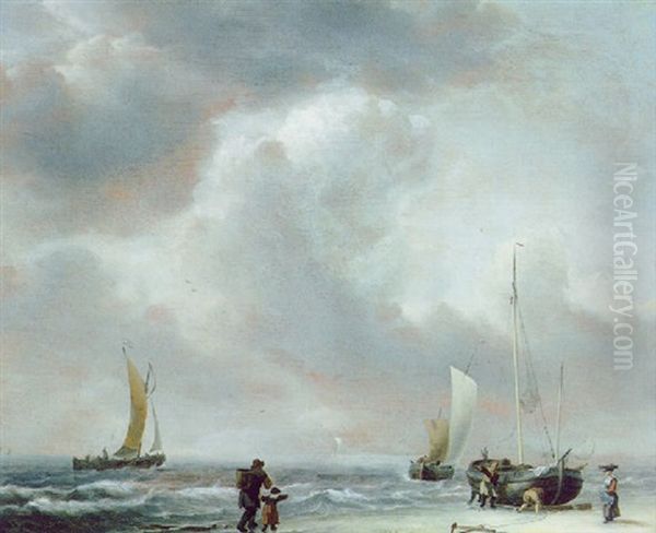 Hollandische Strandlandschaft Mit Fischern Und Booten - view 1
