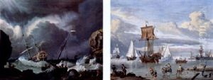 A Storm: A Threemaster And A Wijdschip Foundering Off A Rocky Coast, Sailors Coming To The Rescue Nearby
