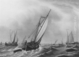 Small Vessels In A Stiff Breeze by Ludolf Backhuysen the Elder