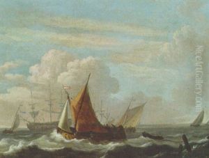 Schmalships And Other Shipping In Choppy Seas by Ludolf Backhuysen the Elder