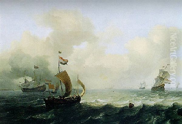 Marine Scene With Ships On Choppy Seas - view 1