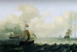 Marine Scene With Ships On Choppy Seas by Ludolf Backhuysen the Elder