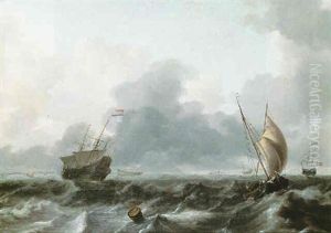 Marine Aux Bateaux Hollandais Sur Une Mer Agitee by Ludolf Backhuysen the Elder