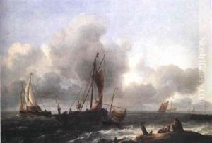 Les Dessinateurs Sur Le Bord Du Rivage by Ludolf Backhuysen the Elder