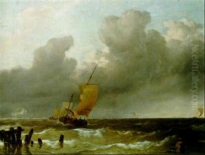 A Sailing Barge Hauling Sails In Choppy Seas by Ludolf Backhuysen the Elder