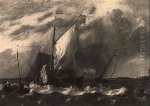 A Smalschip And A Yacht Lowering Sails In A Stiff Breeze by Ludolf Backhuysen the Elder