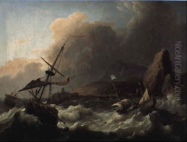 Shipping In A Storm Off A Rocky Mediterranean Coast - view 1